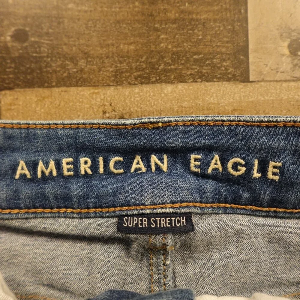 American Eagle Hi-Rise Mini Denim Skirt Women’s 4 Blue‎ Distressed Stretch